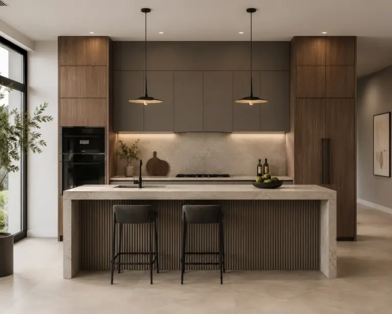 cocina marron con columnas
