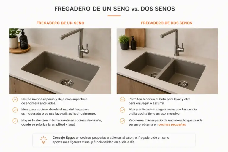 Comparación entre un fregadero de un seno y uno de dos senos